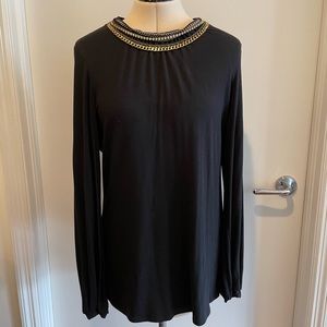 Twelfth Street by Cynthia Vincent Black Top with Chains / Necklace Size L.